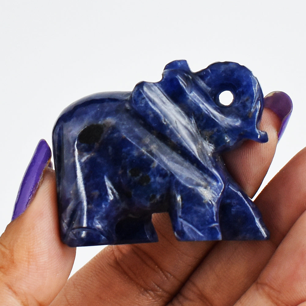 Artisian 138.00 Cts  Blue Sodalite  Hand Carved Genuine Crystal Gemstone Carving Elephant