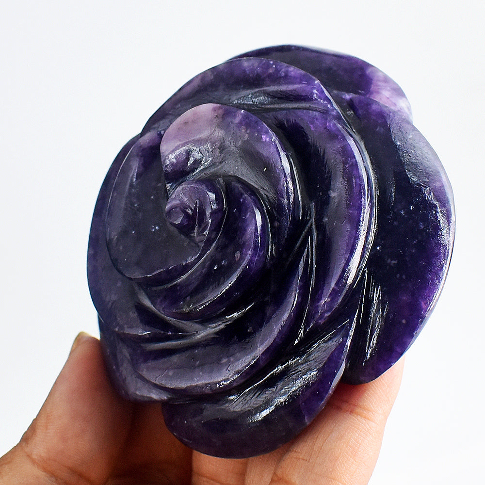 Amazing  815.00  Carats Genuine  Amethyst  Hand  Carved Crystal  Rose  Flower  Gemtone  Carving
