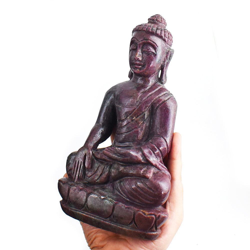 Fabulous 5745.00 Cts Genuine Ruby In Kyanite Hand Carved Crystal Gemstone Buddha Idol Carving