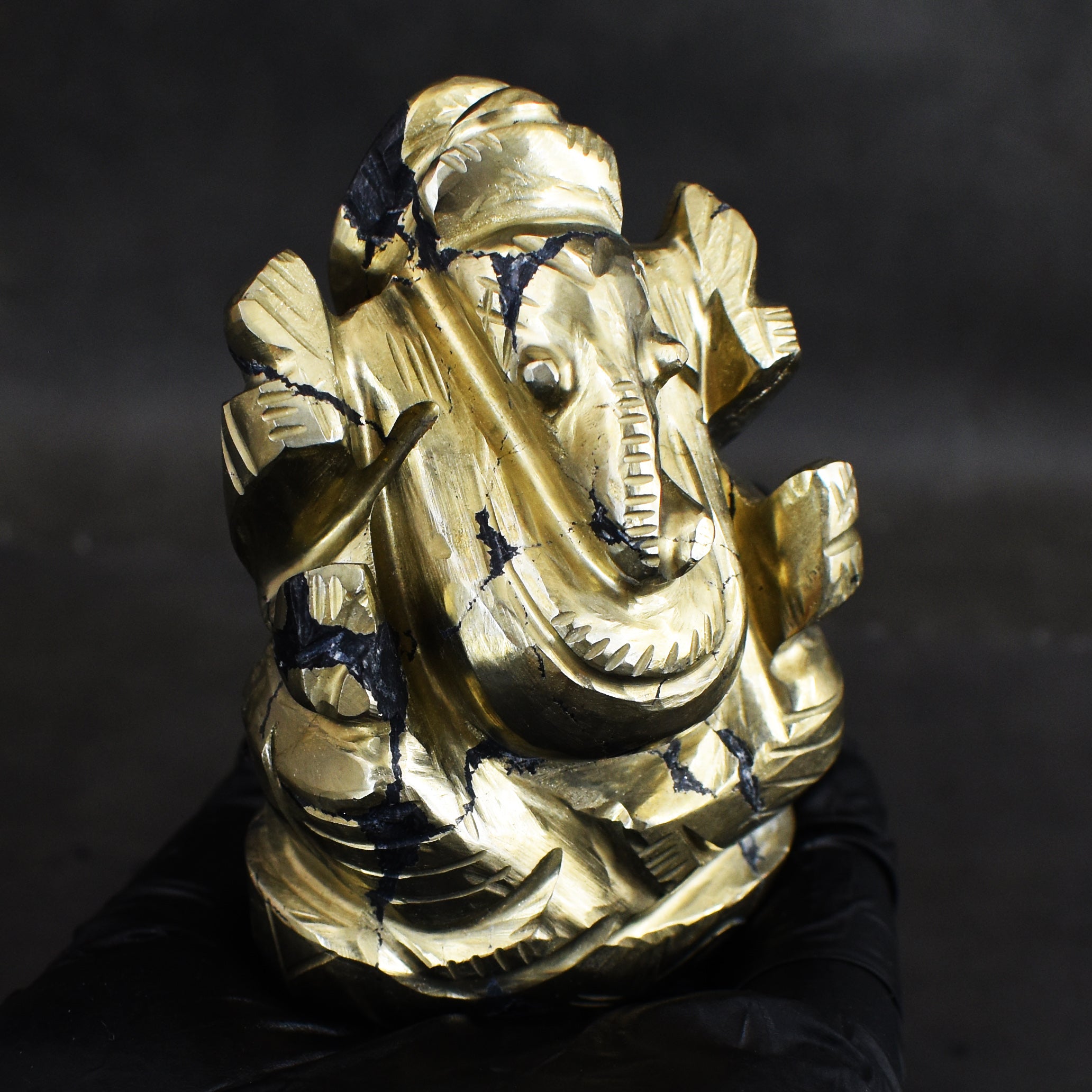 Gorgeous 1212.00 Cts Genuine Golden Pyrite Divine Hand Carved Premium Lord Ganesha
