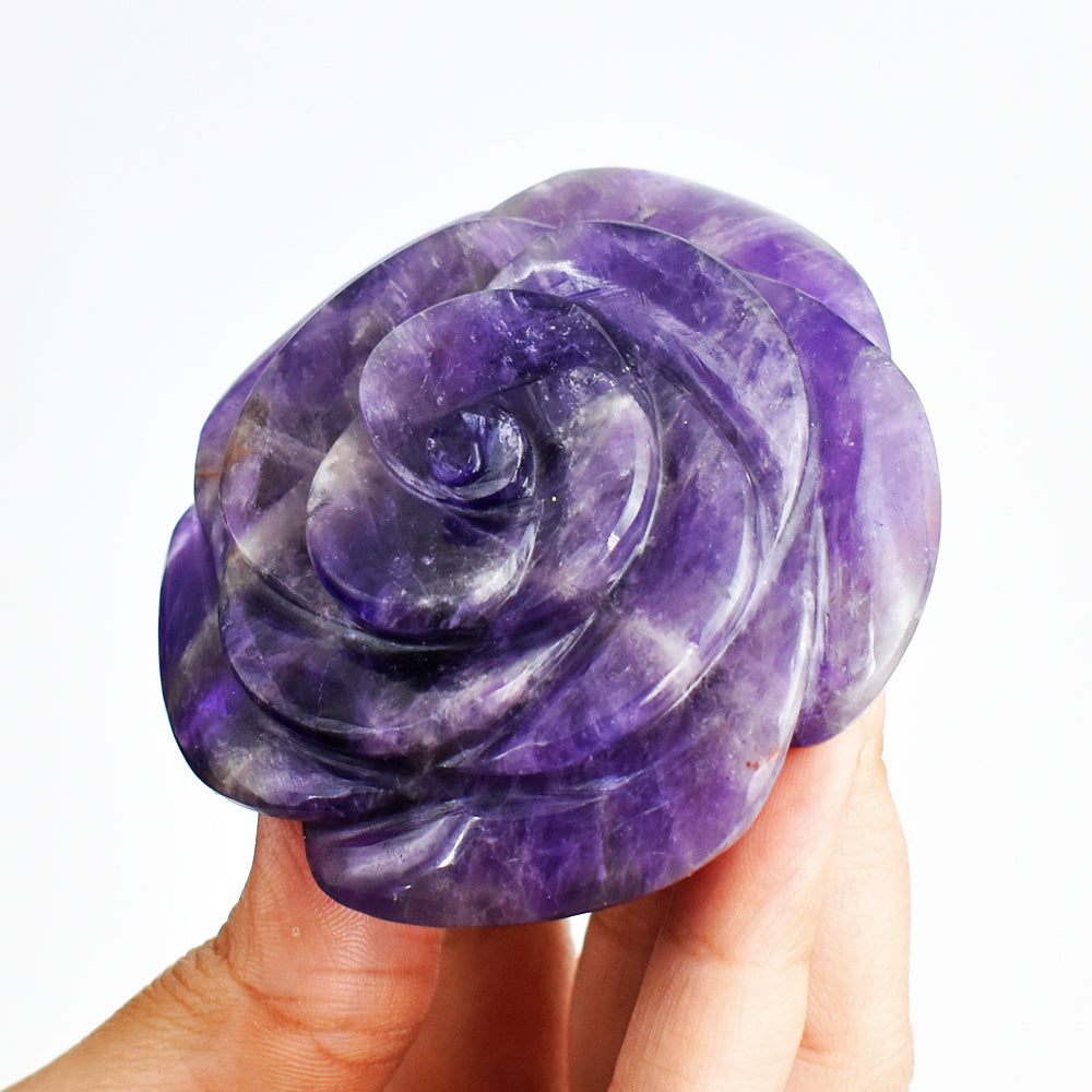 Exclusive 641.00 Carats Genuine Amethyst Hand Carved Crystal Rose Flower Gemstone Carving