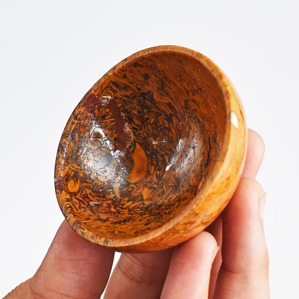 Craftsmen 211.00 Carats Genuine  Golden Art Jasper Hand Carved  Crystal Gemstone  Carving Bowl