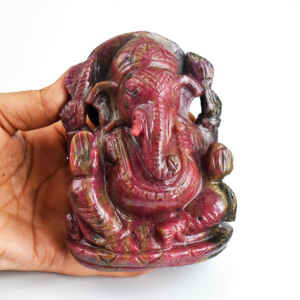 Gorgeous 5243.00 Carats  Genuine Rhodonite Hand Carved  Crystal Gemstone Carving Lord Ganesha