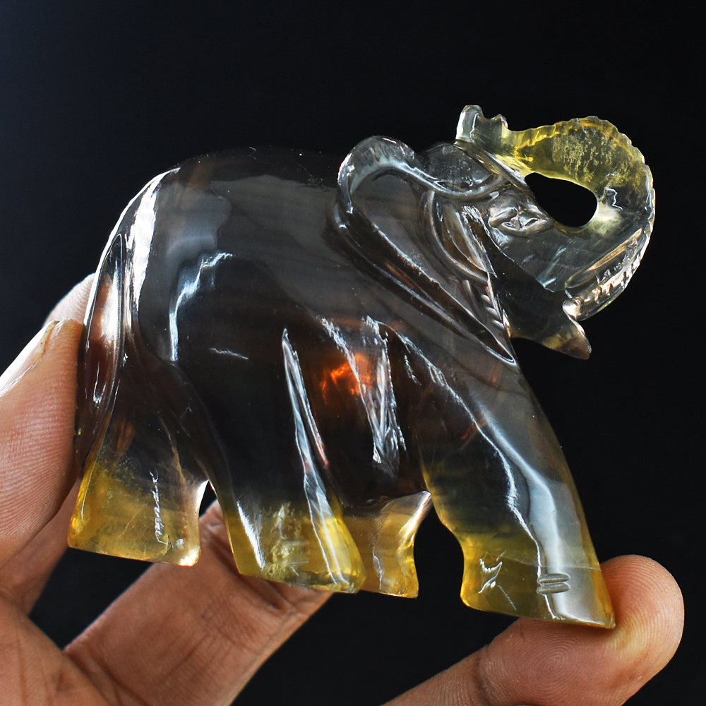 Beautiful  645.00  Cts Genuine  Multicolor Fluorite Hand Carved Crystal Gemstone Carving  Elephant