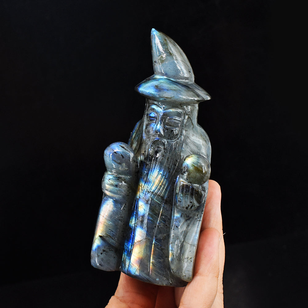 Marvellous 1327.00 Carats Amazing Flash Labradorite  Hand Carved Crystal Gemstone Wizard Carving