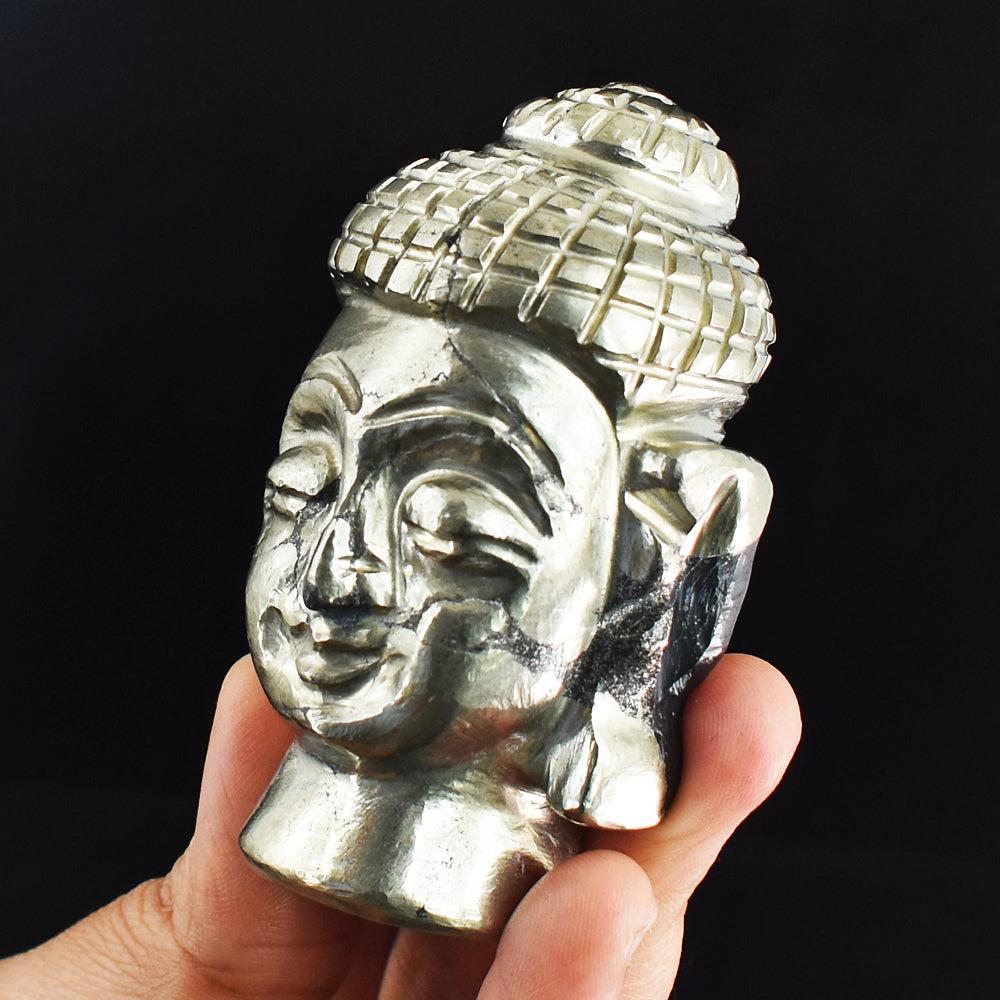 Natural 1346.00 Carats Genuine Pyrite Hand Carved Crystal Gemstone Carving Buddha Head