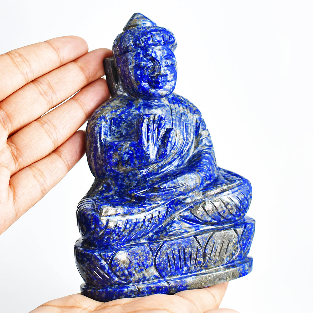 Exclusive 3083.00 Cts Genuine Blue Lapis Lazuli Hand Carved Crystal Gemstone Buddha Idol Carving