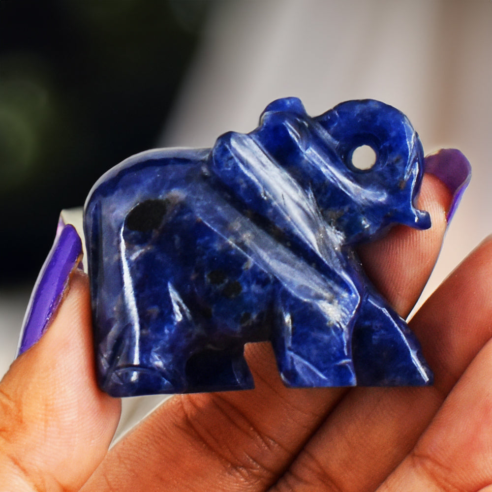 Artisian 138.00 Cts  Blue Sodalite  Hand Carved Genuine Crystal Gemstone Carving Elephant