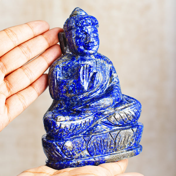 Exclusive 3083.00 Cts Genuine Blue Lapis Lazuli Hand Carved Crystal Gemstone Buddha Idol Carving