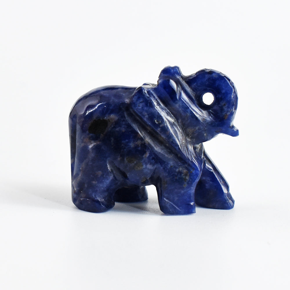 Artisian 138.00 Cts  Blue Sodalite  Hand Carved Genuine Crystal Gemstone Carving Elephant