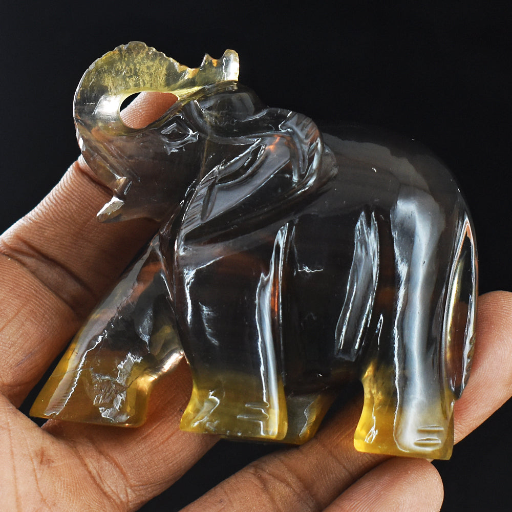 Beautiful  645.00  Cts Genuine  Multicolor Fluorite Hand Carved Crystal Gemstone Carving  Elephant