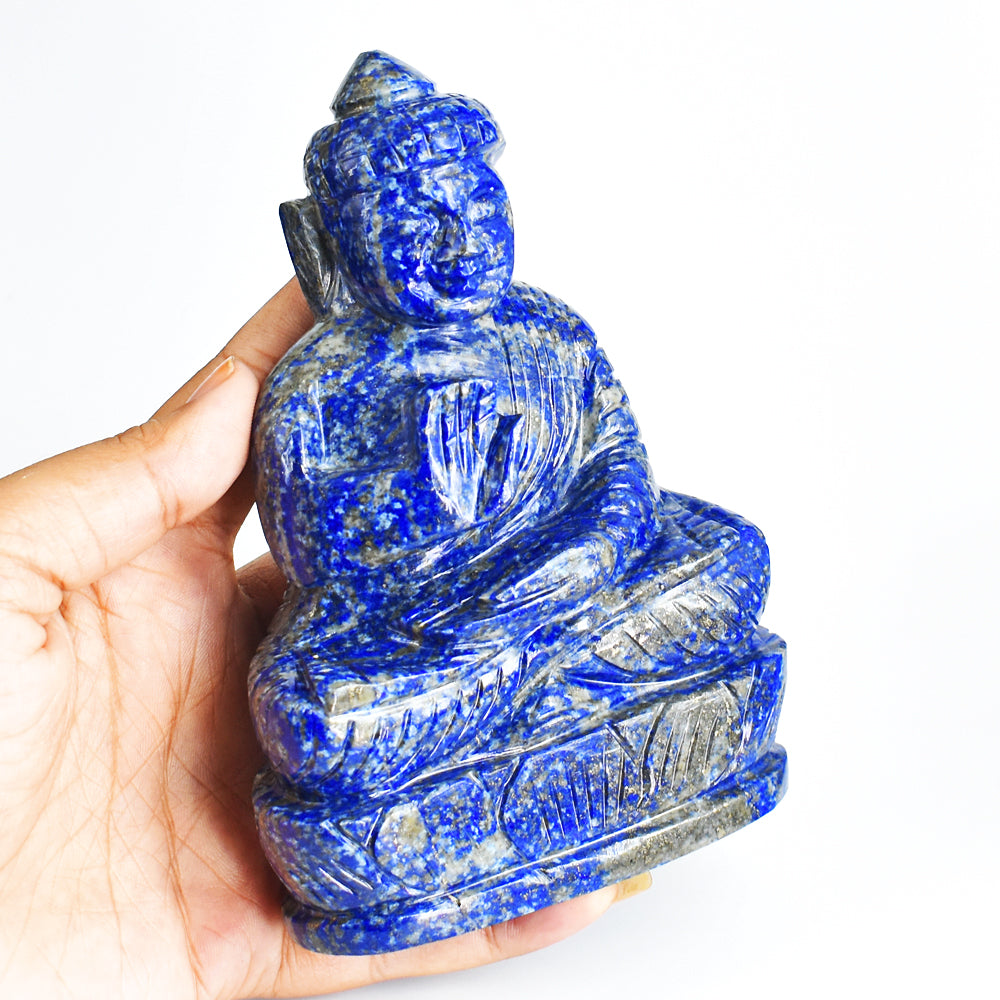 Exclusive 3083.00 Cts Genuine Blue Lapis Lazuli Hand Carved Crystal Gemstone Buddha Idol Carving