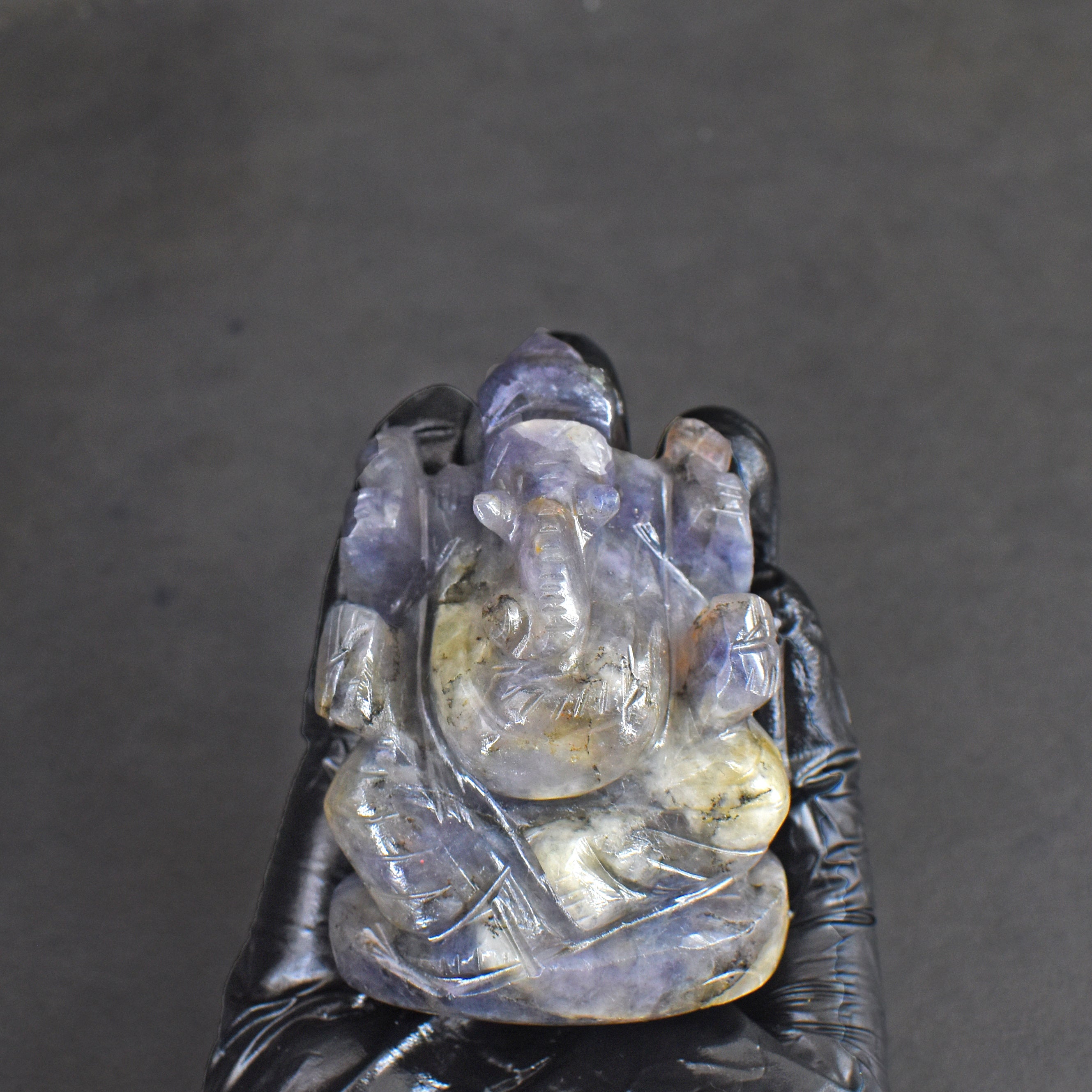 Artisian 607.00 Cts Iolite Divine Hand Carved Lord Ganesha