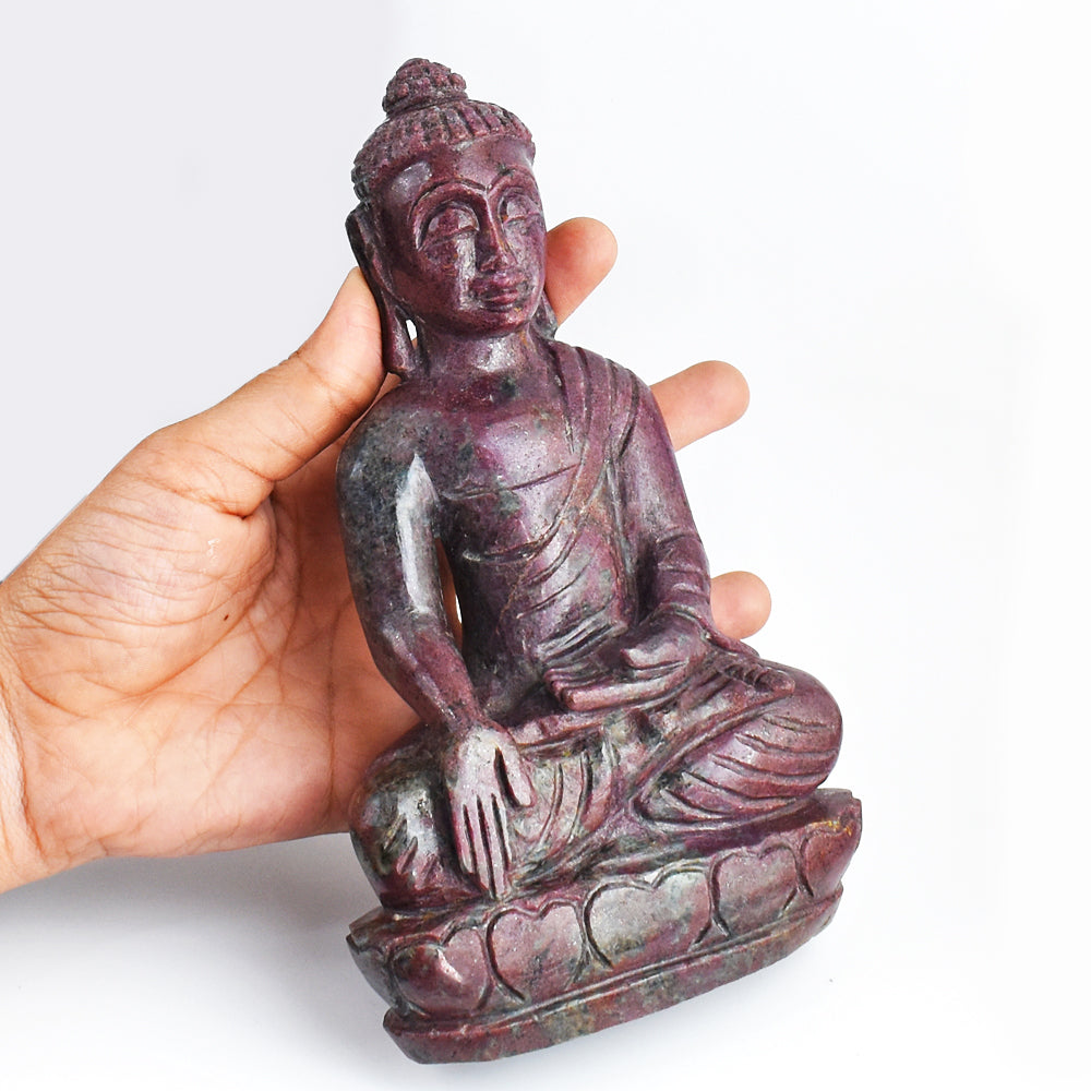 Fabulous 5745.00 Cts Genuine Ruby In Kyanite Hand Carved Crystal Gemstone Buddha Idol Carving