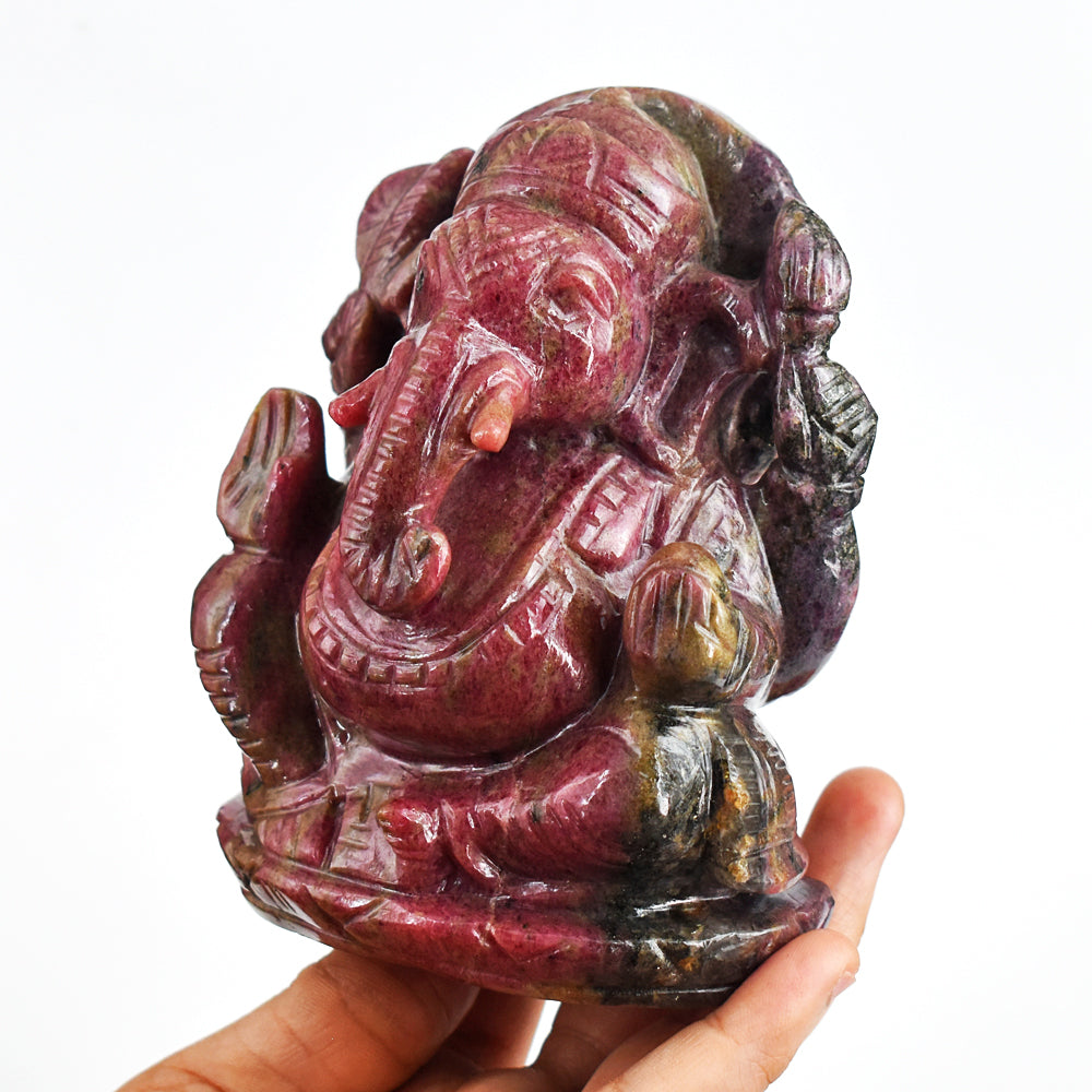 Gorgeous 5243.00 Carats  Genuine Rhodonite Hand Carved  Crystal Gemstone Carving Lord Ganesha