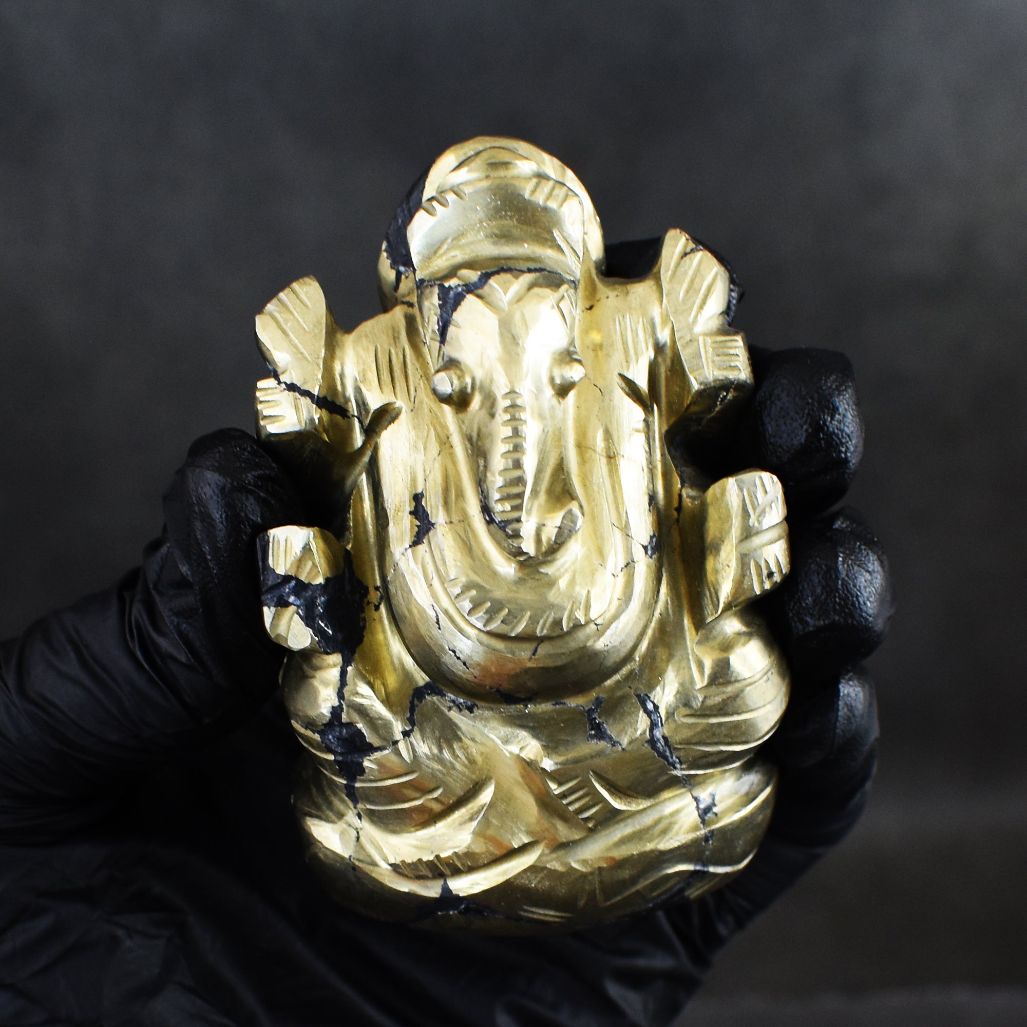 Gorgeous 1212.00 Cts Genuine Golden Pyrite Divine Hand Carved Premium Lord Ganesha