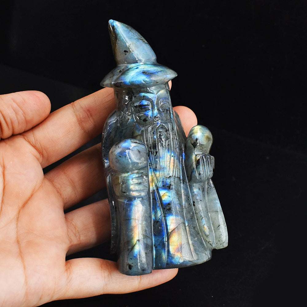 Marvellous 1327.00 Carats Amazing Flash Labradorite  Hand Carved Crystal Gemstone Wizard Carving