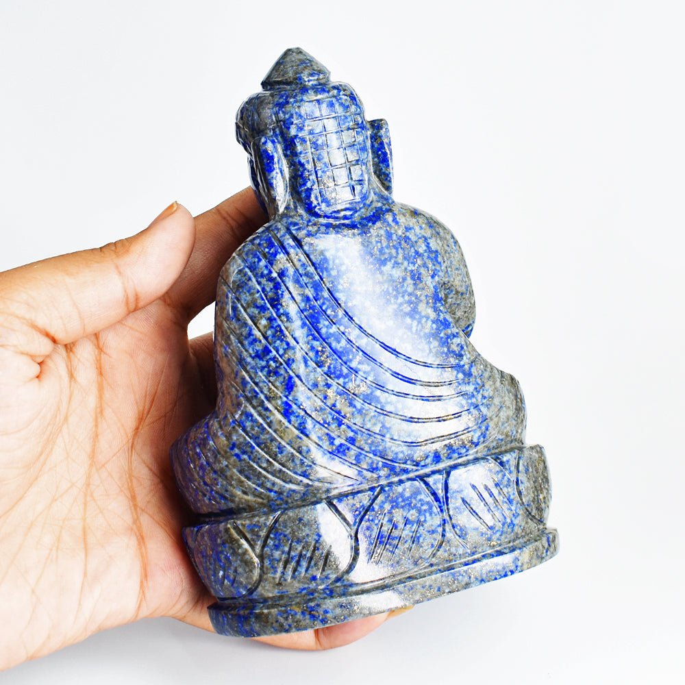 Exclusive 3083.00 Cts Genuine Blue Lapis Lazuli Hand Carved Crystal Gemstone Buddha Idol Carving