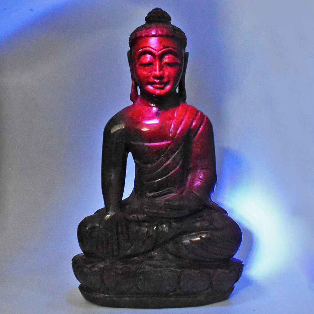 Fabulous 5745.00 Cts Genuine Ruby In Kyanite Hand Carved Crystal Gemstone Buddha Idol Carving