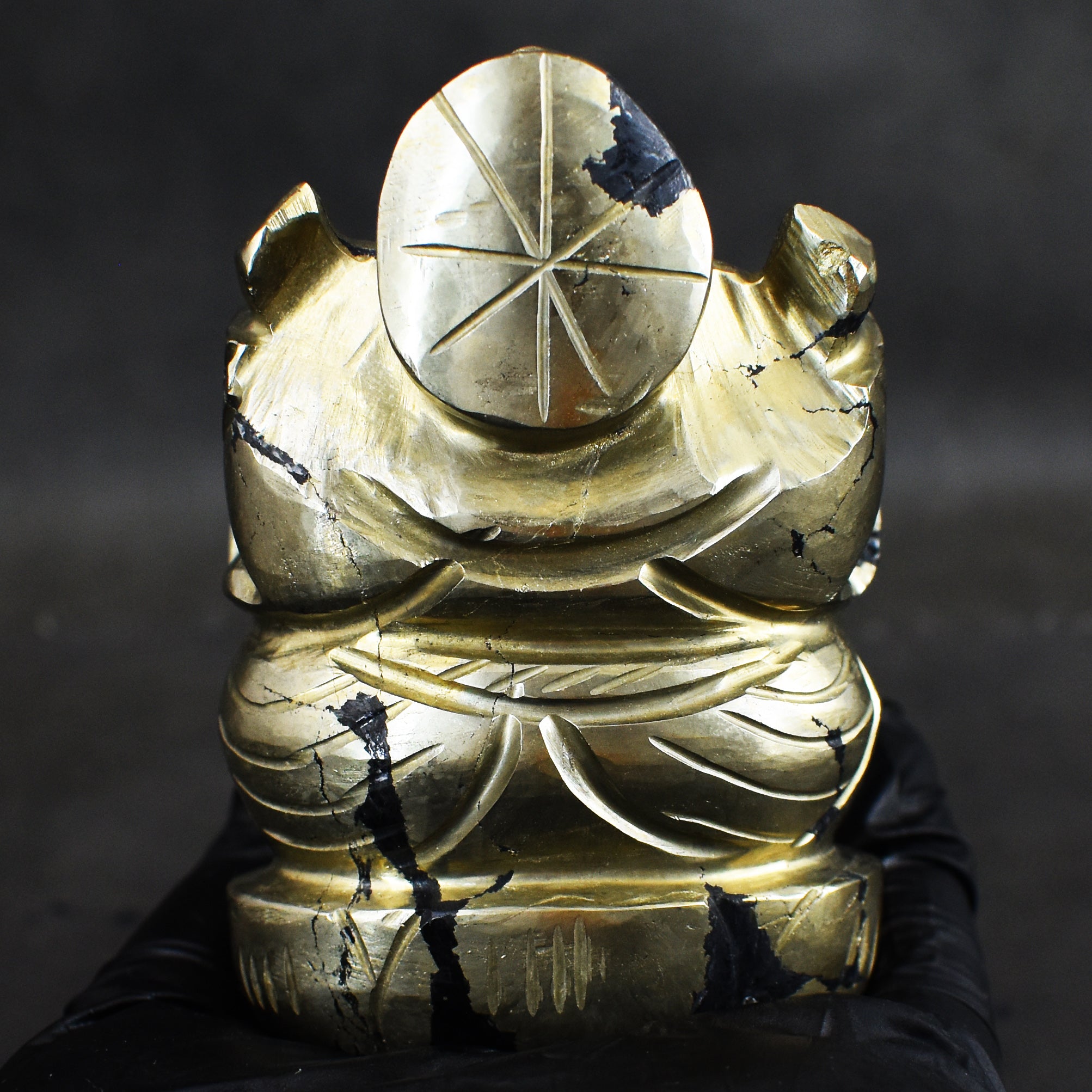 Gorgeous 1212.00 Cts Genuine Golden Pyrite Divine Hand Carved Premium Lord Ganesha