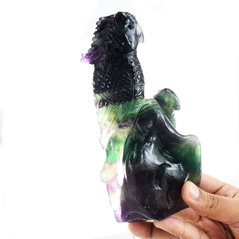 Marvellous 3403.00 Cts Genuine Multicolor Fluorite Hand Carved Gemstone Crystal Parrot Carving