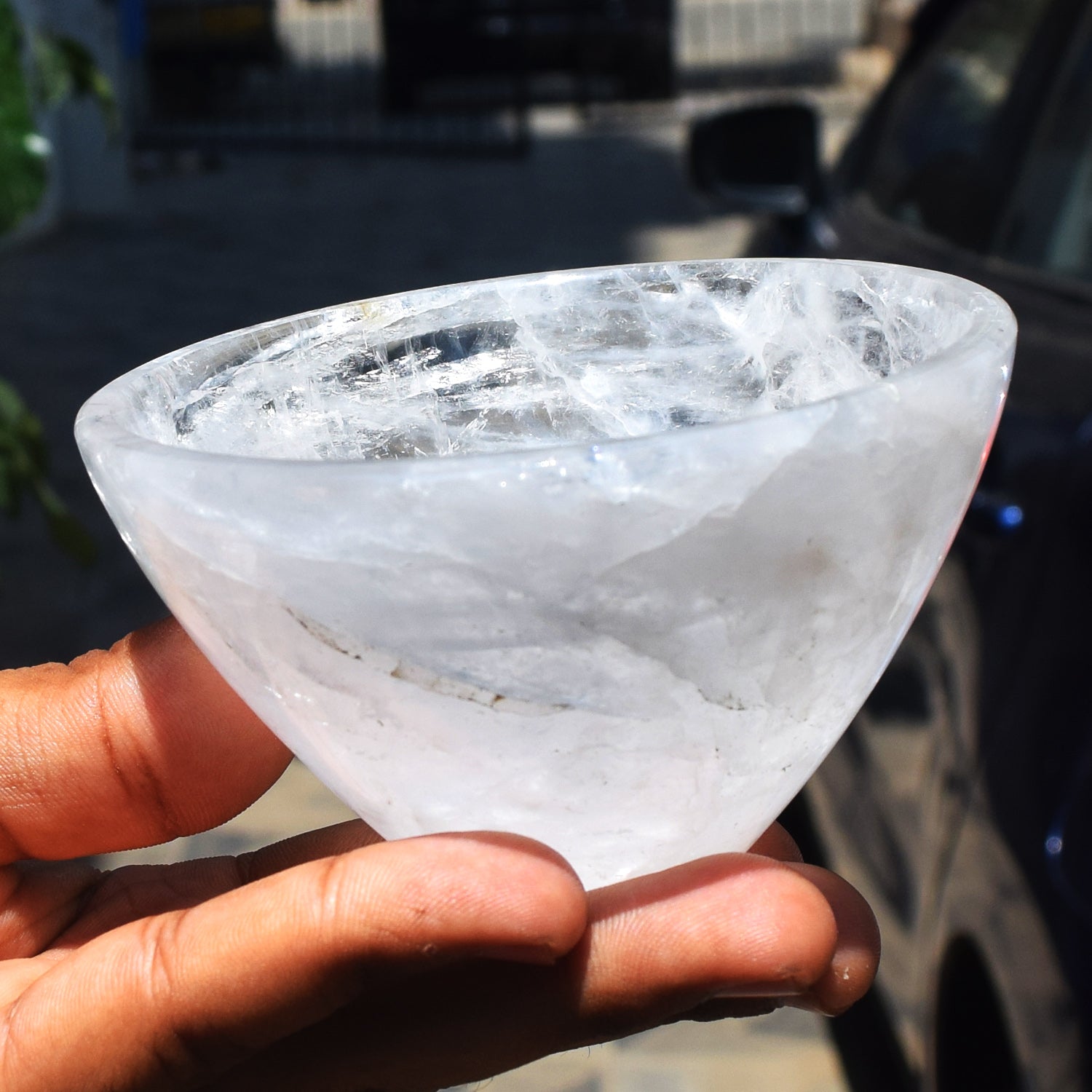 Special 1500.00 Carats Genuine White Quartz Hand Carved Crystal Gemstone Carving Big Bowl