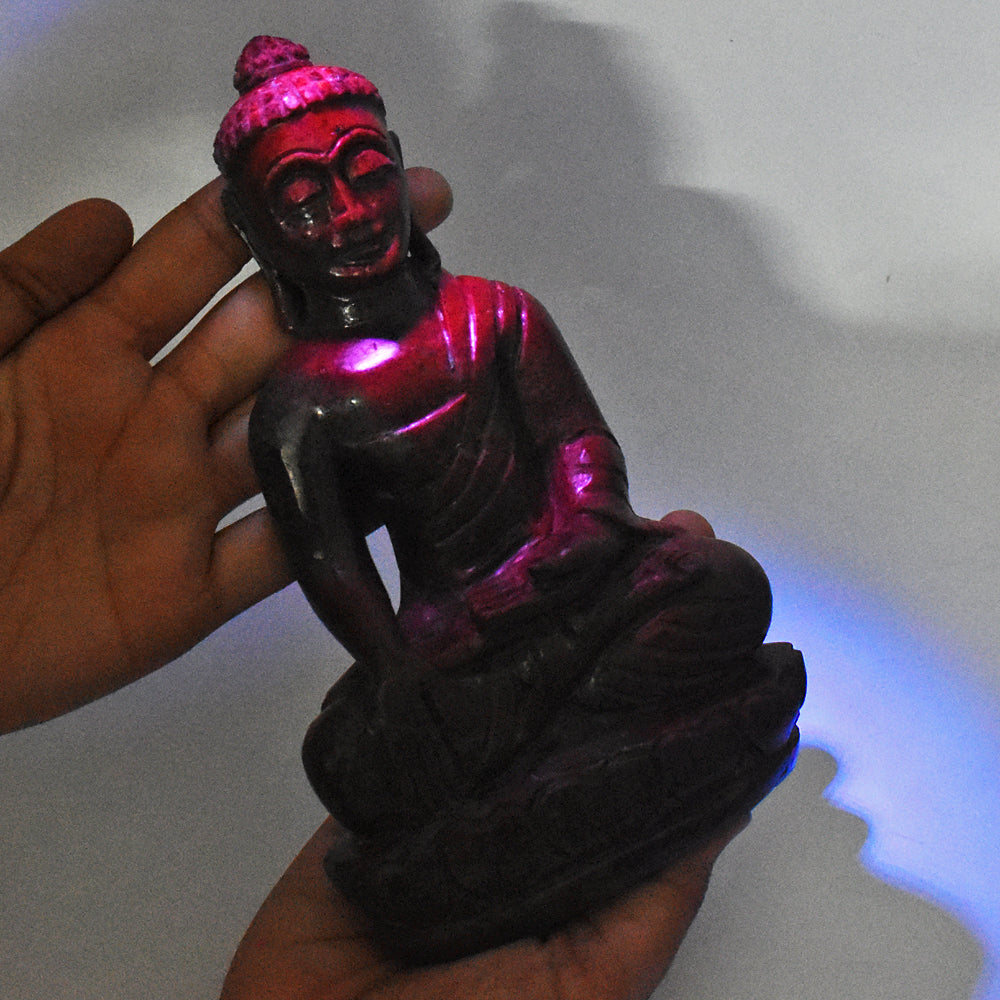 Fabulous 5745.00 Cts Genuine Ruby In Kyanite Hand Carved Crystal Gemstone Buddha Idol Carving