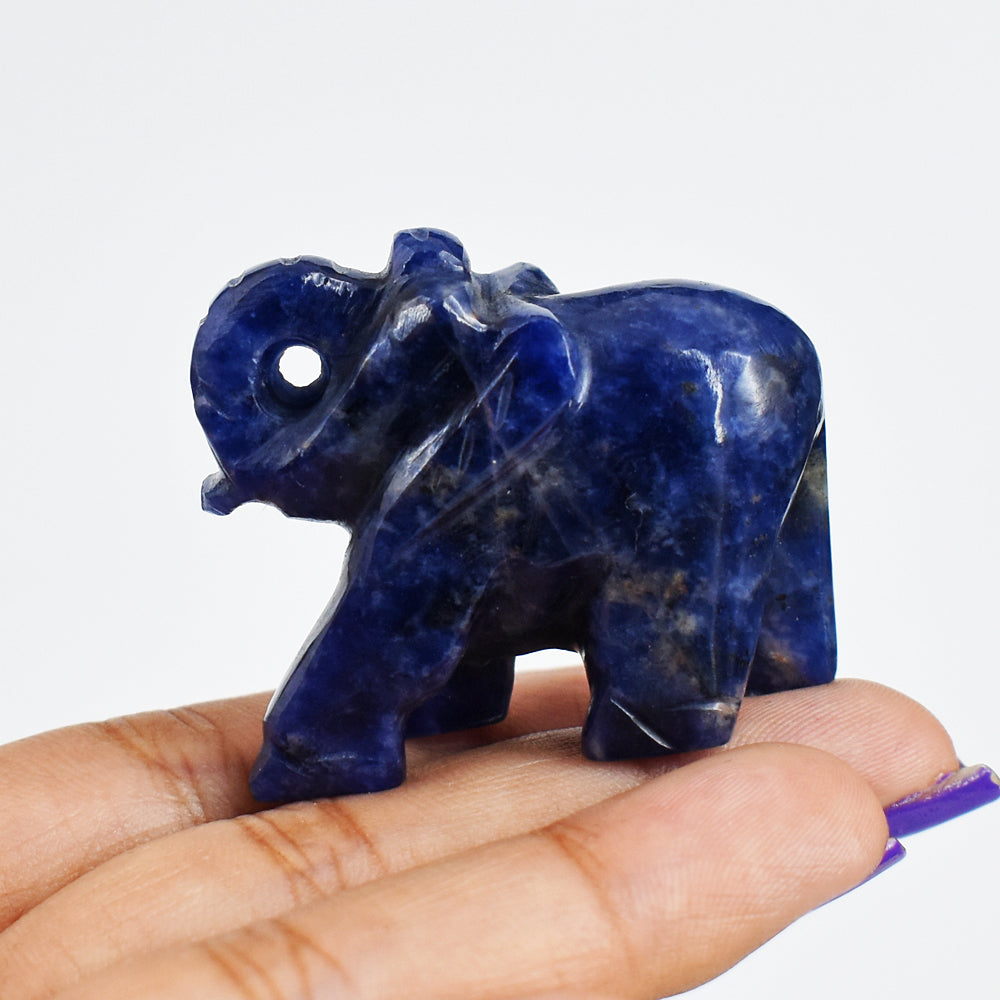 Artisian 138.00 Cts  Blue Sodalite  Hand Carved Genuine Crystal Gemstone Carving Elephant