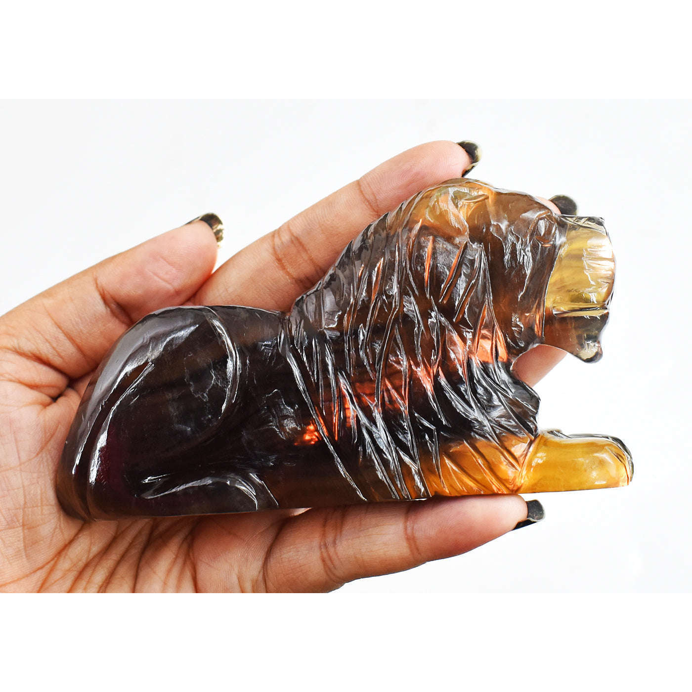 gemsmore:1867.00 Cts Multicolor Fluorite Hand Carved Genuine Crystal Gemstone Carving Lion