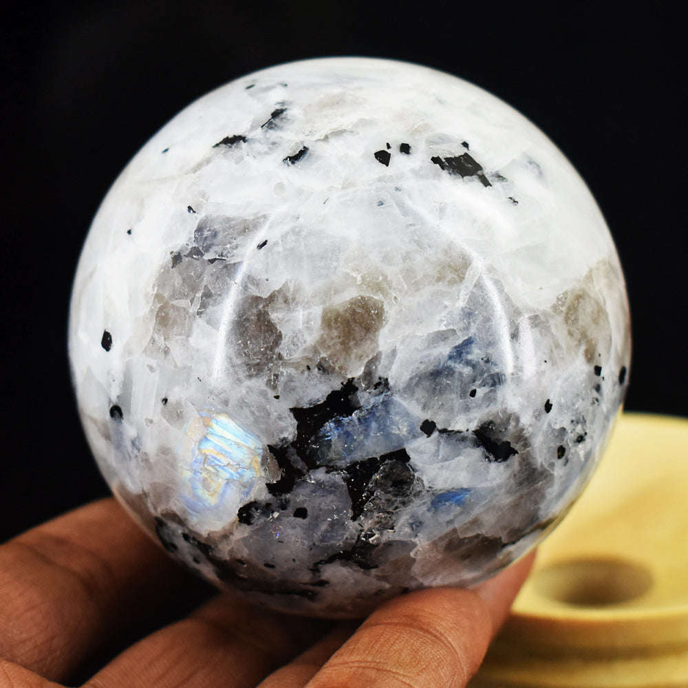 gemsmore:1885.00 Cts Natural Blue Flash Moonstone Hand Carved Crystal Healing Sphere Gemstone