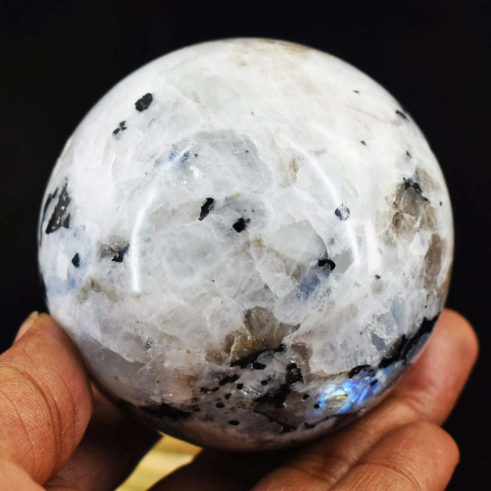 gemsmore:1885.00 Cts Natural Blue Flash Moonstone Hand Carved Crystal Healing Sphere Gemstone