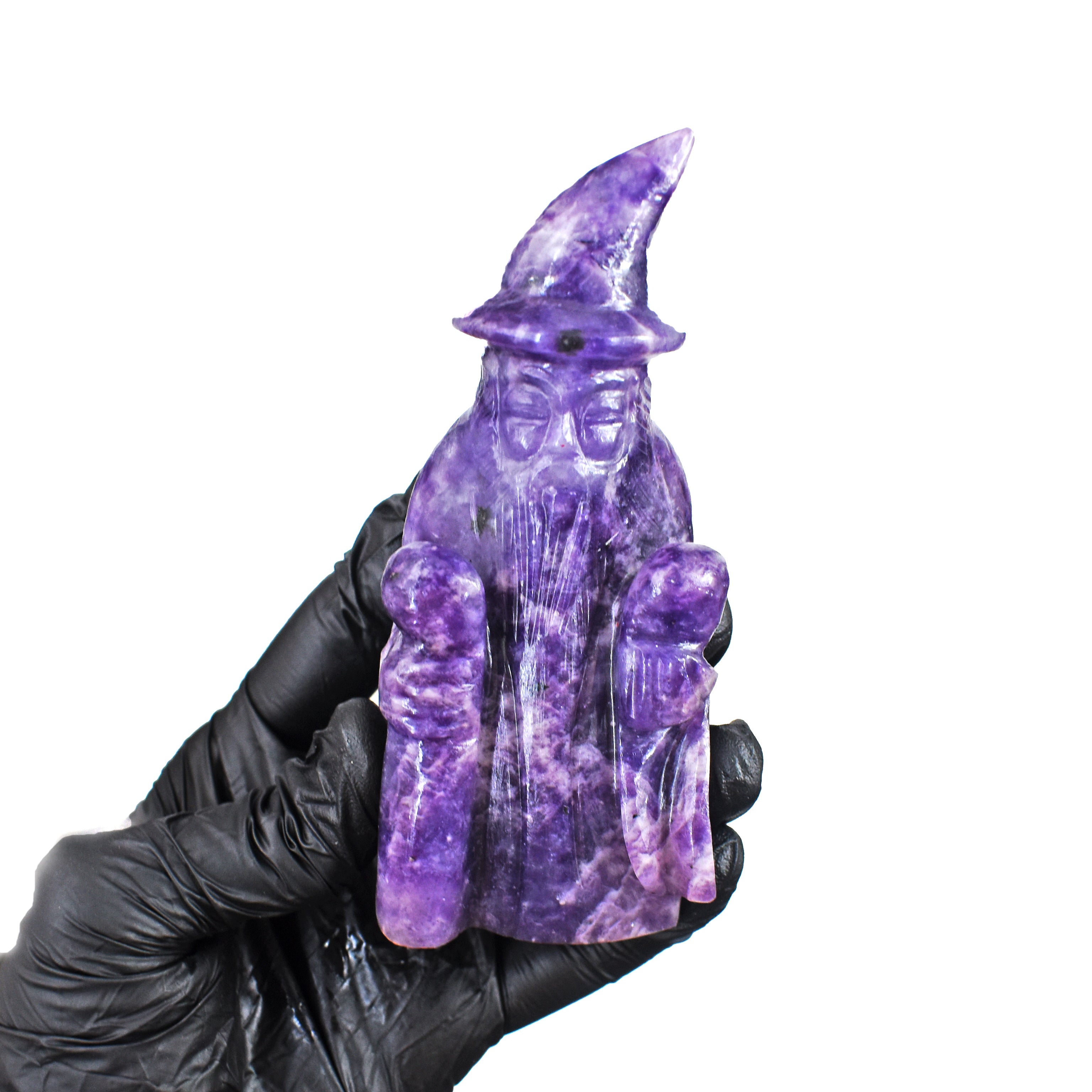 Natural 1058.00 Cts Genuine Lepidolite Hand Carved Premium Gemstone Crystal Wizard
