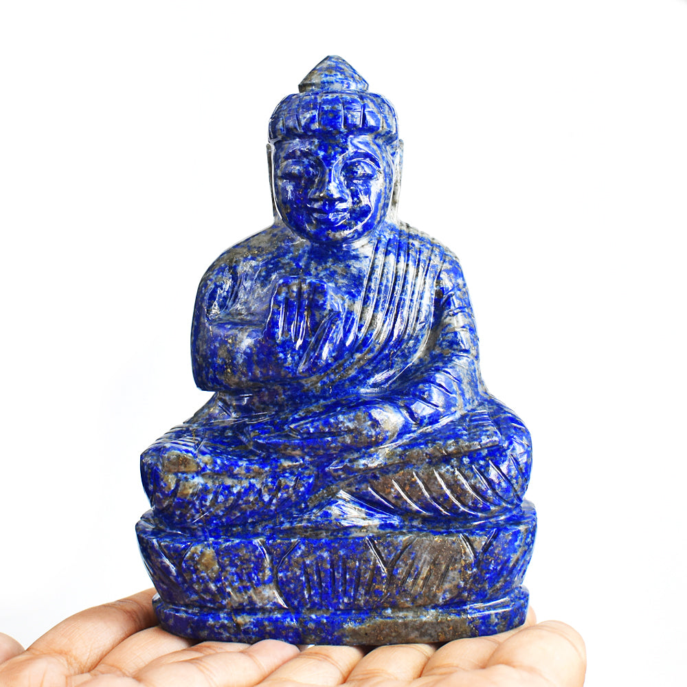 Exclusive 3083.00 Cts Genuine Blue Lapis Lazuli Hand Carved Crystal Gemstone Buddha Idol Carving