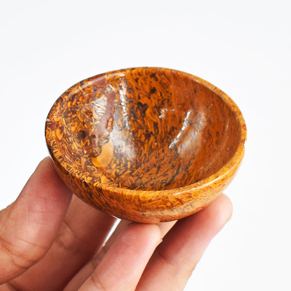 Craftsmen 211.00 Carats Genuine  Golden Art Jasper Hand Carved  Crystal Gemstone  Carving Bowl