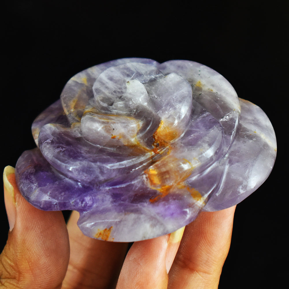 Amazing 390.00 Carats  Genuine Bi - Color  Amethyst  Hand  Carved  Rose  Flower  Gemstone  Carving