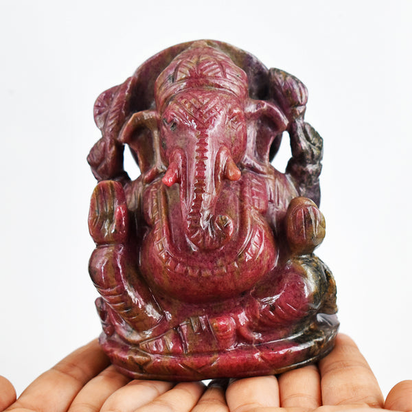 Gorgeous 5243.00 Carats  Genuine Rhodonite Hand Carved  Crystal Gemstone Carving Lord Ganesha