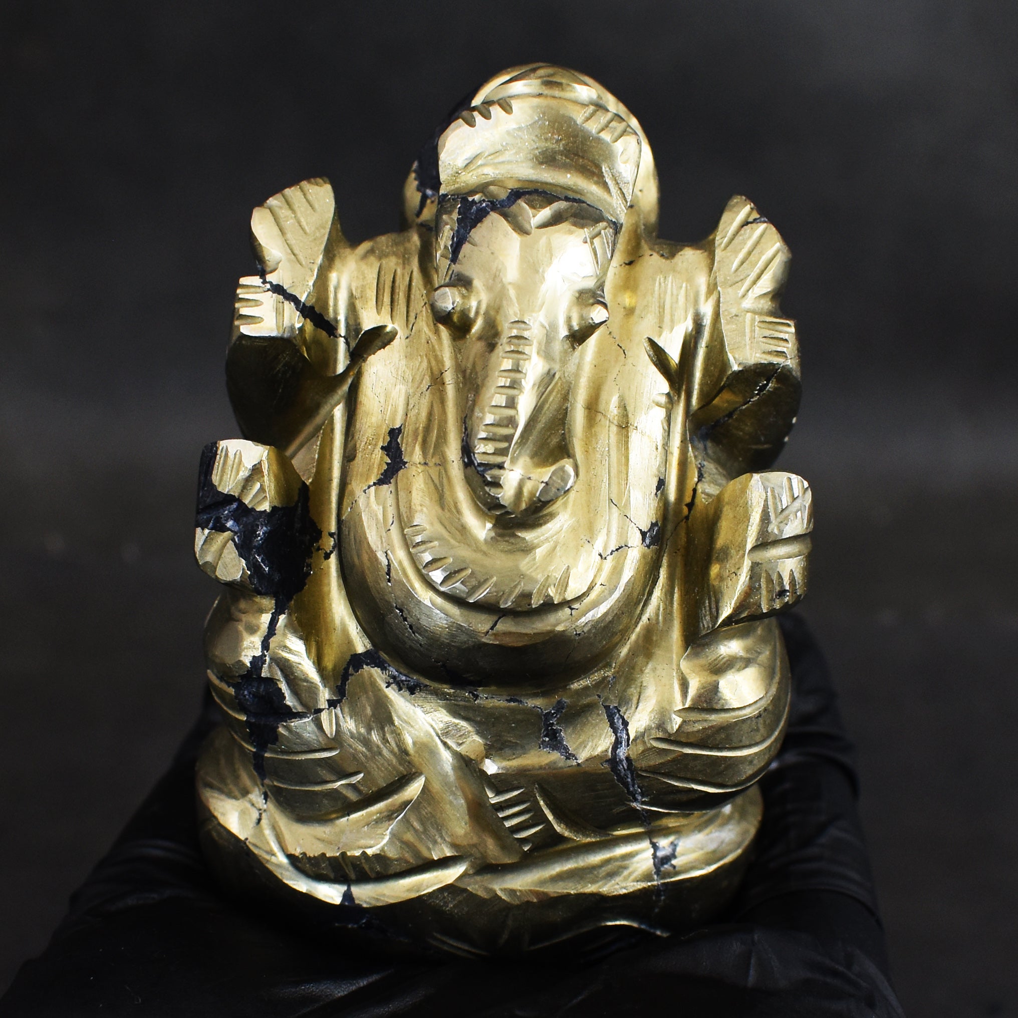 Gorgeous 1212.00 Cts Genuine Golden Pyrite Divine Hand Carved Premium Lord Ganesha