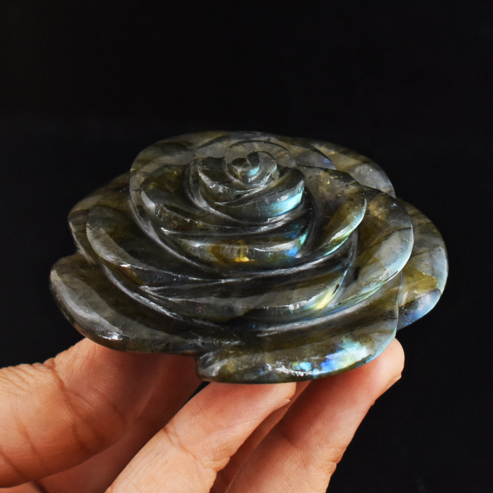 Artisian  756.00 Carats Genuine  Amazing Flash Labradorite Hand Carved  Rose  Gemstone  Carving