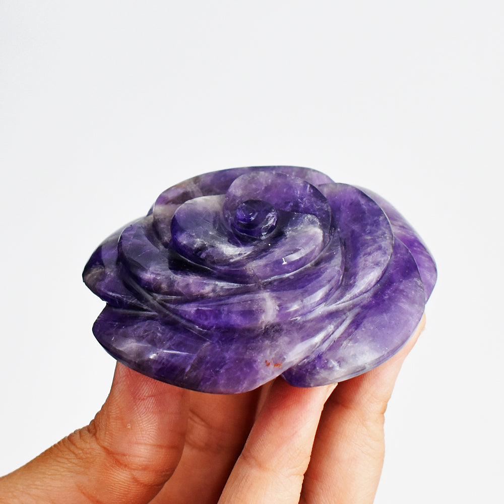 Exclusive 641.00 Carats Genuine Amethyst Hand Carved Crystal Rose Flower Gemstone Carving