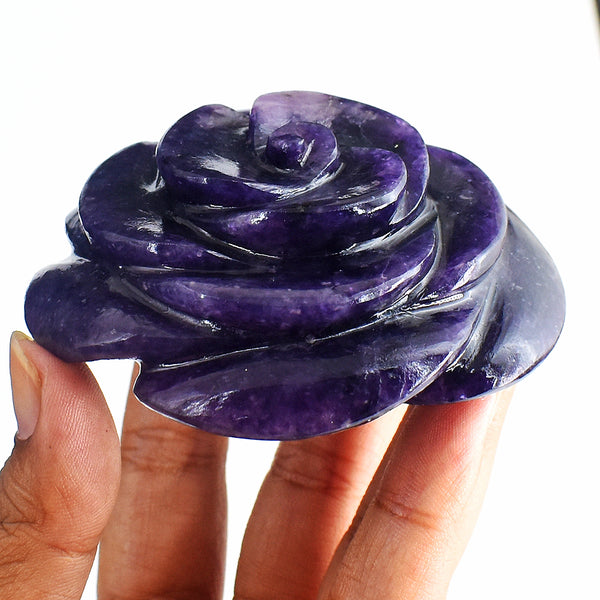 Amazing  815.00  Carats Genuine  Amethyst  Hand  Carved Crystal  Rose  Flower  Gemtone  Carving