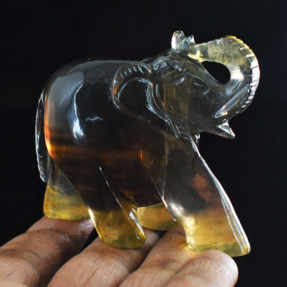 Beautiful  645.00  Cts Genuine  Multicolor Fluorite Hand Carved Crystal Gemstone Carving  Elephant