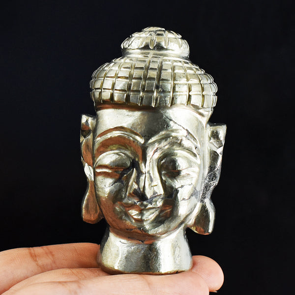 Natural 1346.00 Carats Genuine Pyrite Hand Carved Crystal Gemstone Carving Buddha Head