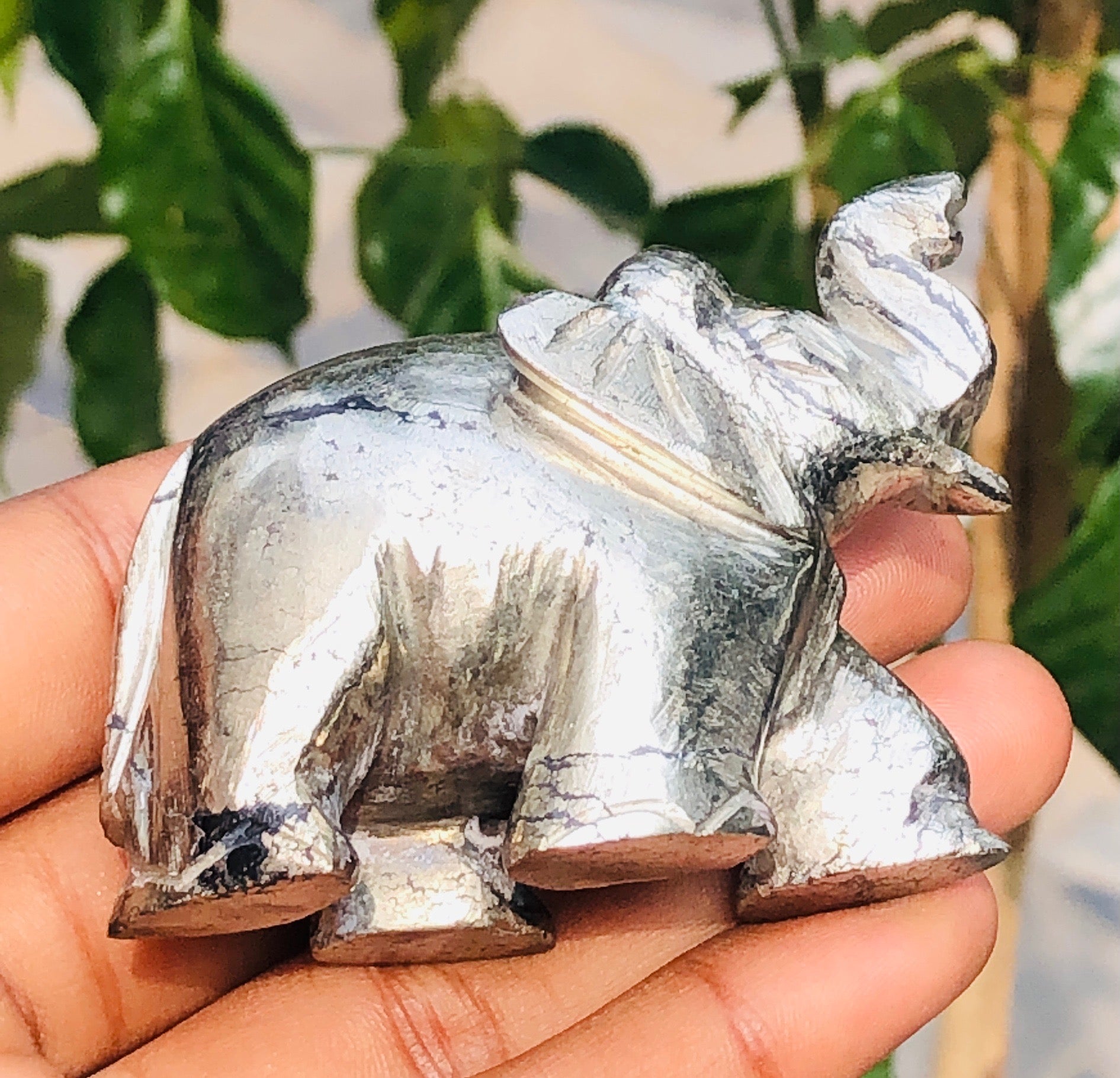 Gracious 785.00 Cts Genuine Pyrite Hand Carved Gemstone Premium Elephant Crystal