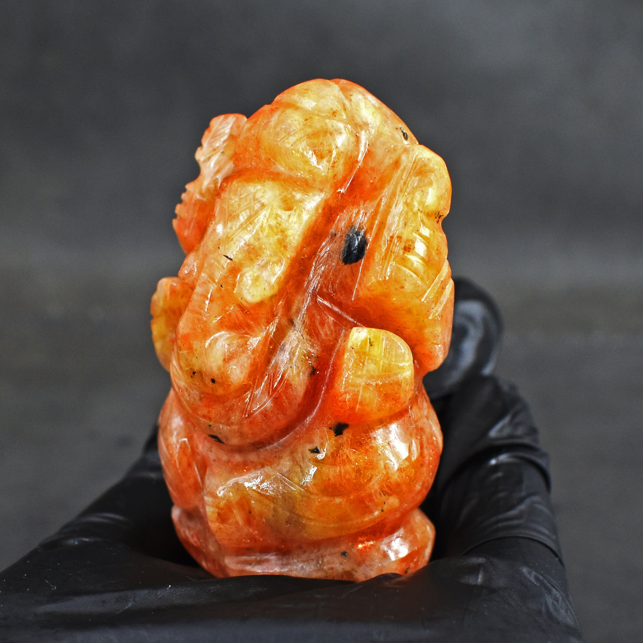 Artisian 379.00 Carats Sunstone Divine Hand Carved Genuine Crystal Gemstone Carving Lord Ganesha