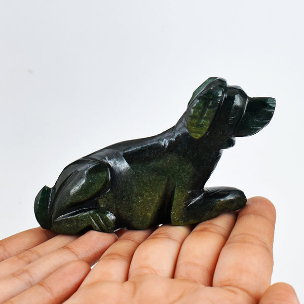 Stunning 683.00 Carats Genuine Green Jade  Hand Carved  Crystal Gemstone  Carving Dog