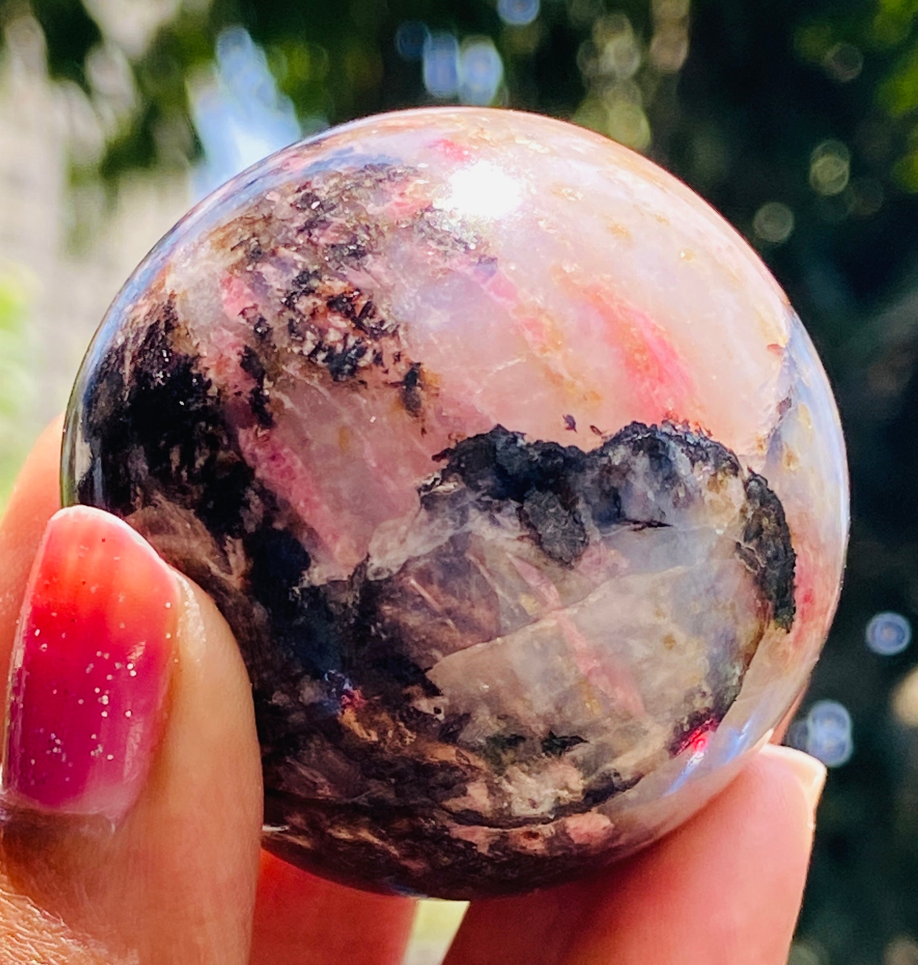 Exclusive 648.00 Cts Genuine Rhodonite Carved Crystal Healing Sphere