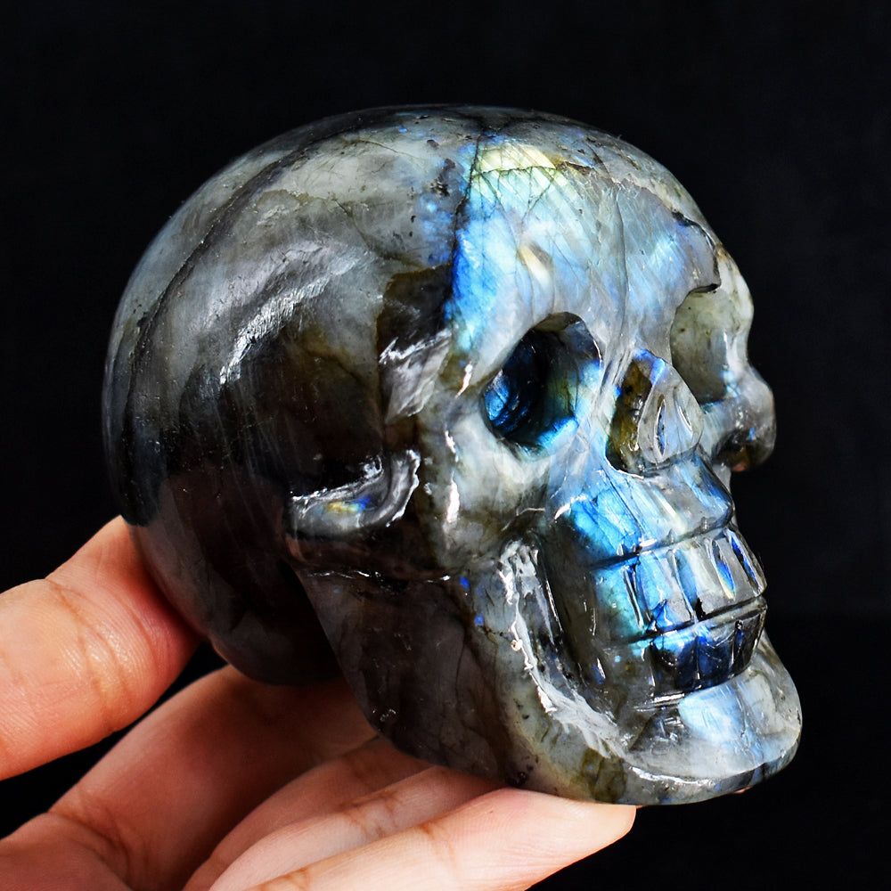 Exclusive 2616.00 Cts Genuine Blue Flash Labradorite Hand Carved Crystal Skull Gemstone Carving
