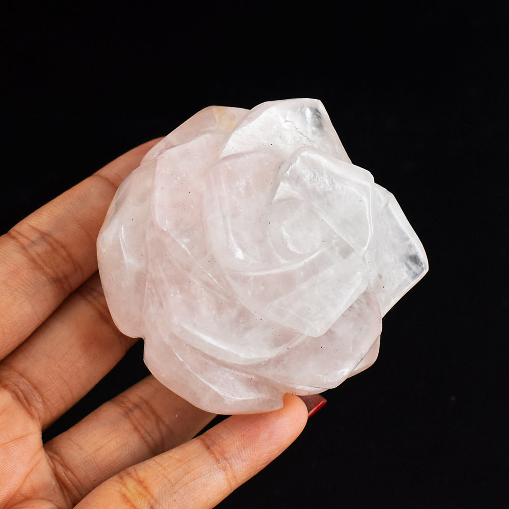 Natural 856.00 Carats Genuine  Pink Rose Quartz Hand Carved Rose  Flower Gemstone Carving