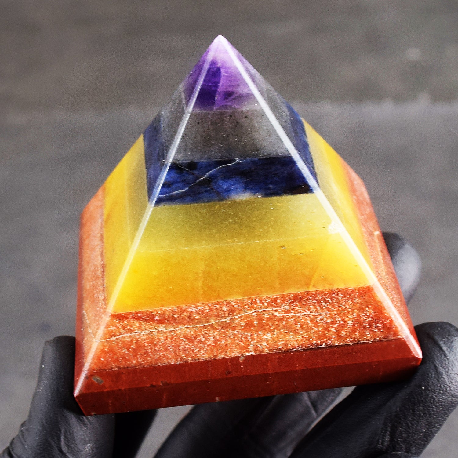 Lovely 727.00 Cts Genuine Seven Chakra Healing Divine Crystal Specimen Pyramid