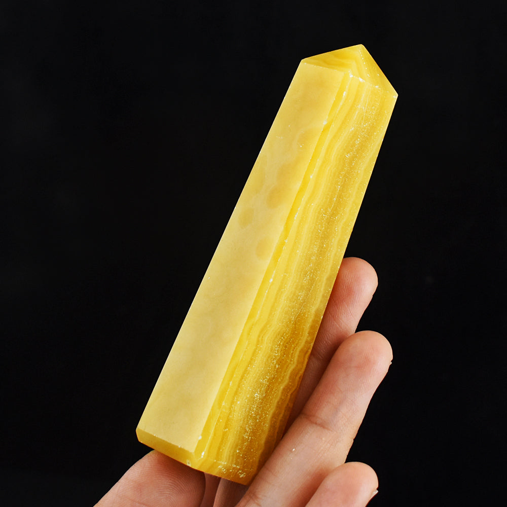 520.00 Cts Genuine Yellow Agate Hand Carved Healing Crystal Gemstone Tower Carving